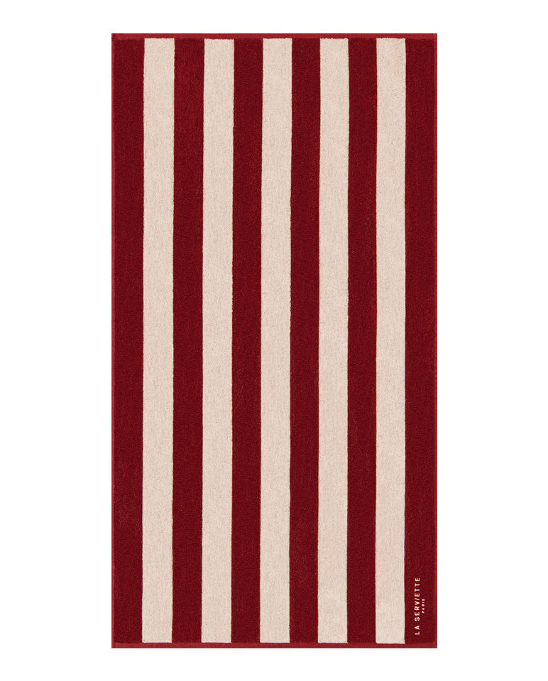 Serviette De Plage Rayures - Rouge Grenat / Crème