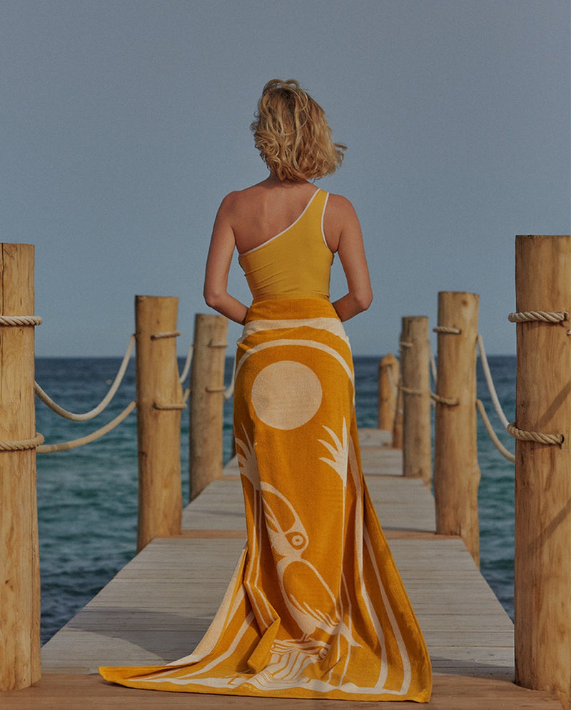 Serviette De Plage Toucan - Jaune Gold / Crème