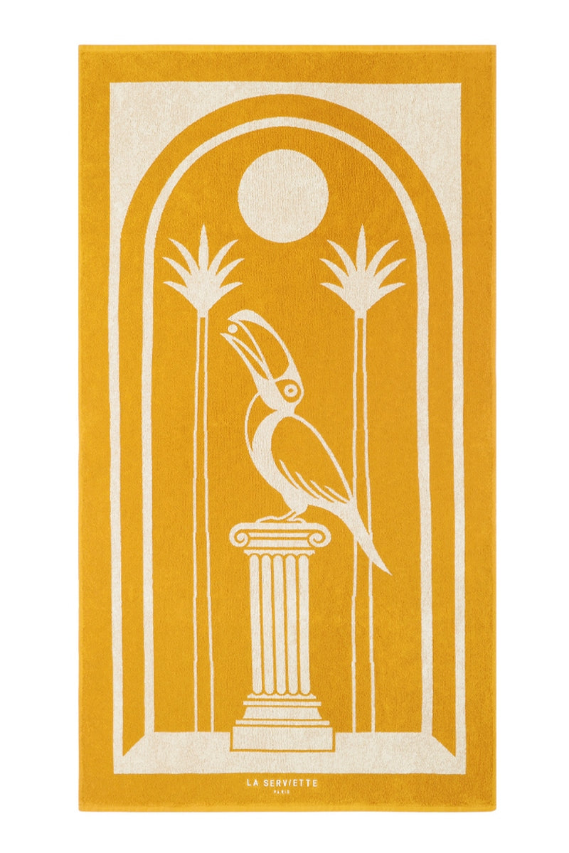 Serviette De Plage Toucan - Jaune Gold / Crème