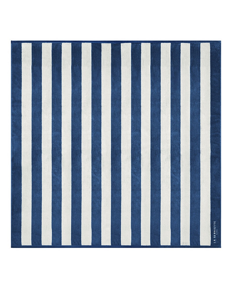 Serviette De Plage XXL Rayures - Bleu Océan / Crème