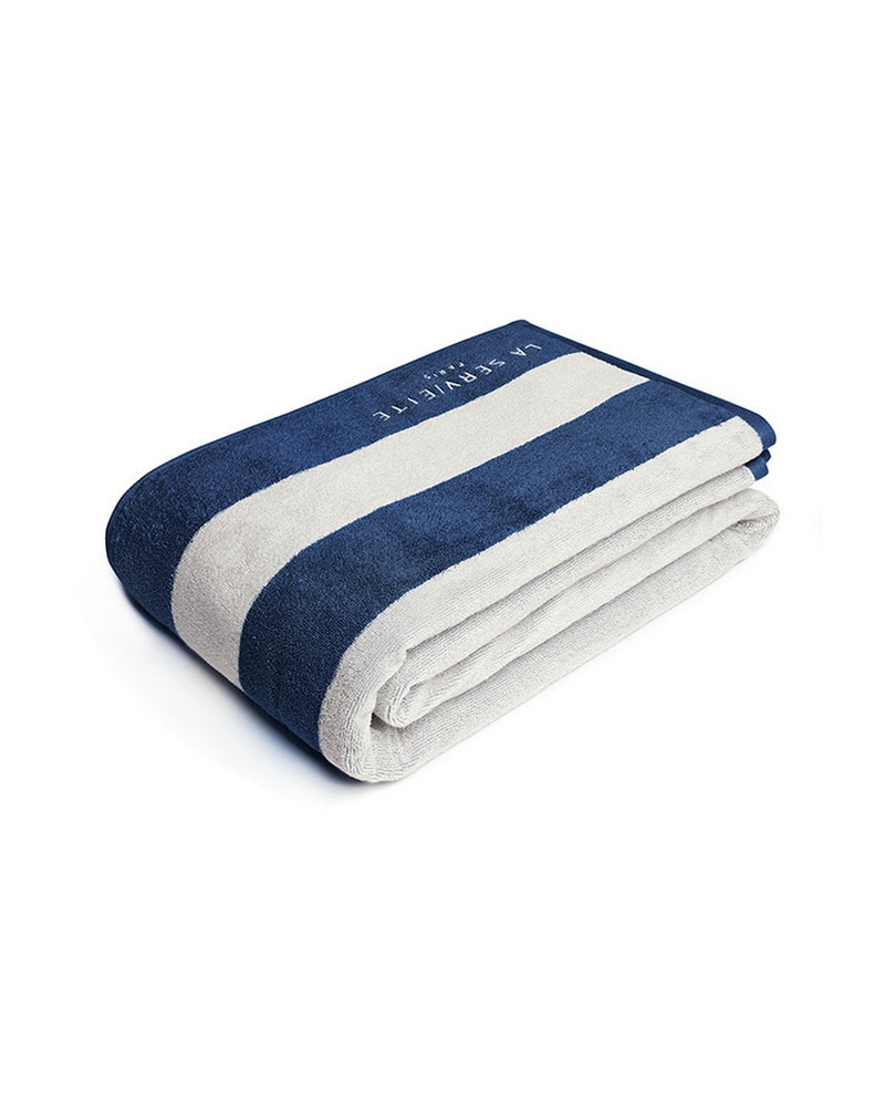 Serviette De Plage XXL Rayures - Bleu Océan / Crème