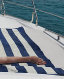 Serviette De Plage XXL Rayures - Bleu Océan / Crème
