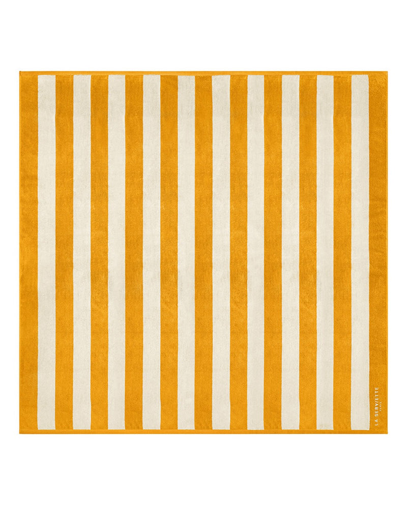 Serviette De Plage XXL Rayures - Jaune Gold / Crème