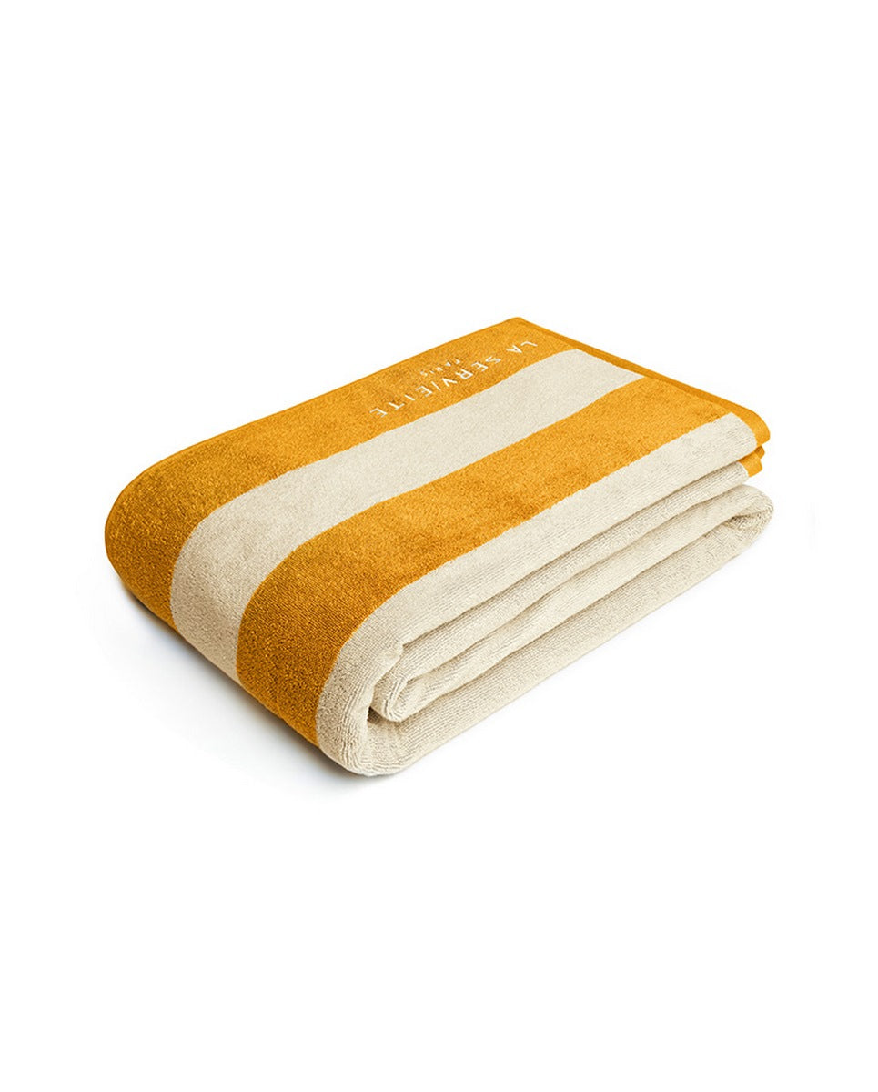XXL Striped Beach Towel - Gold Yellow / Cream