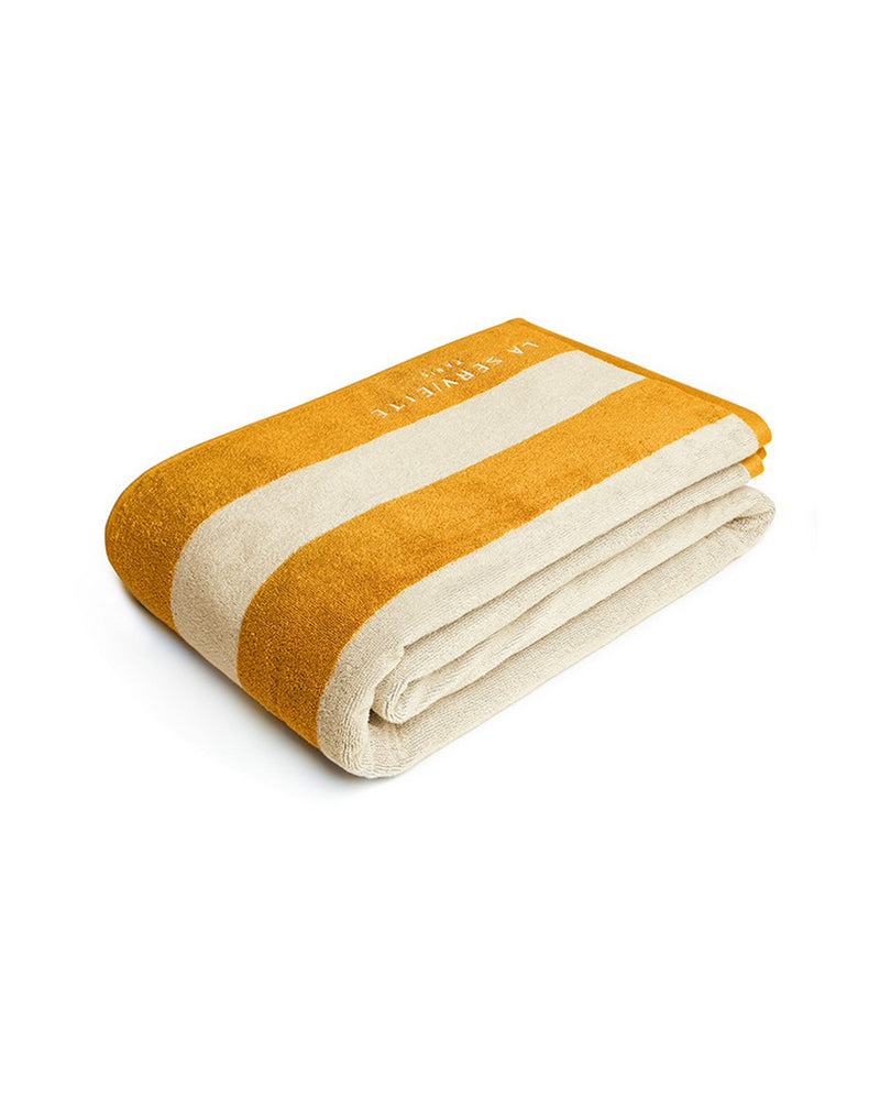 Serviette De Plage XXL Rayures - Jaune Gold / Crème