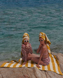 Serviette De Plage XXL Rayures - Jaune Gold / Crème