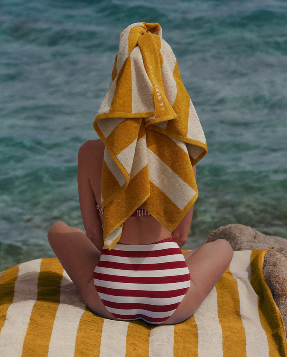 XXL Striped Beach Towel - Gold Yellow / Cream