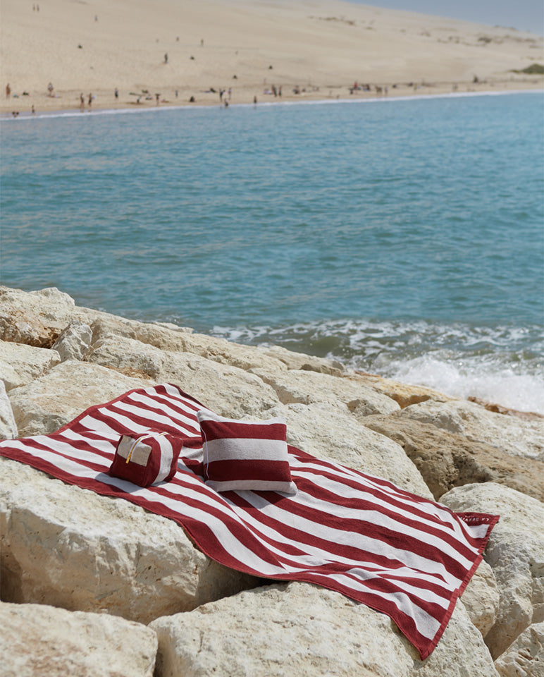 Serviette De Plage Rayures  - Rouge Grenat et Crème