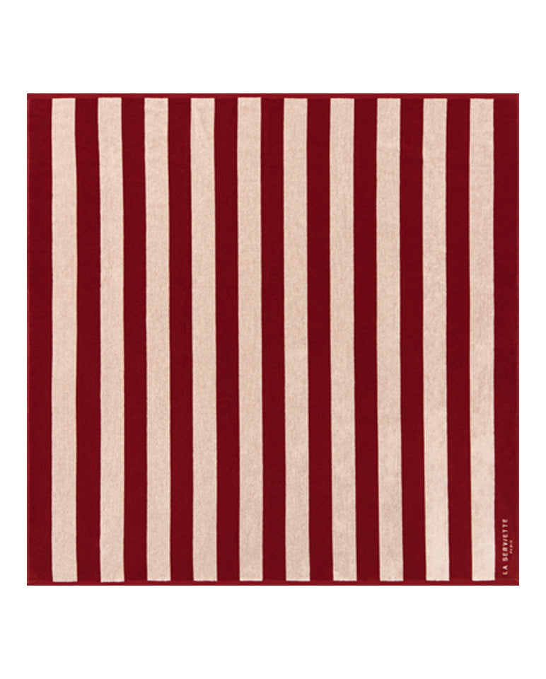 Serviette De Plage Rayures  - Rouge Grenat et Crème