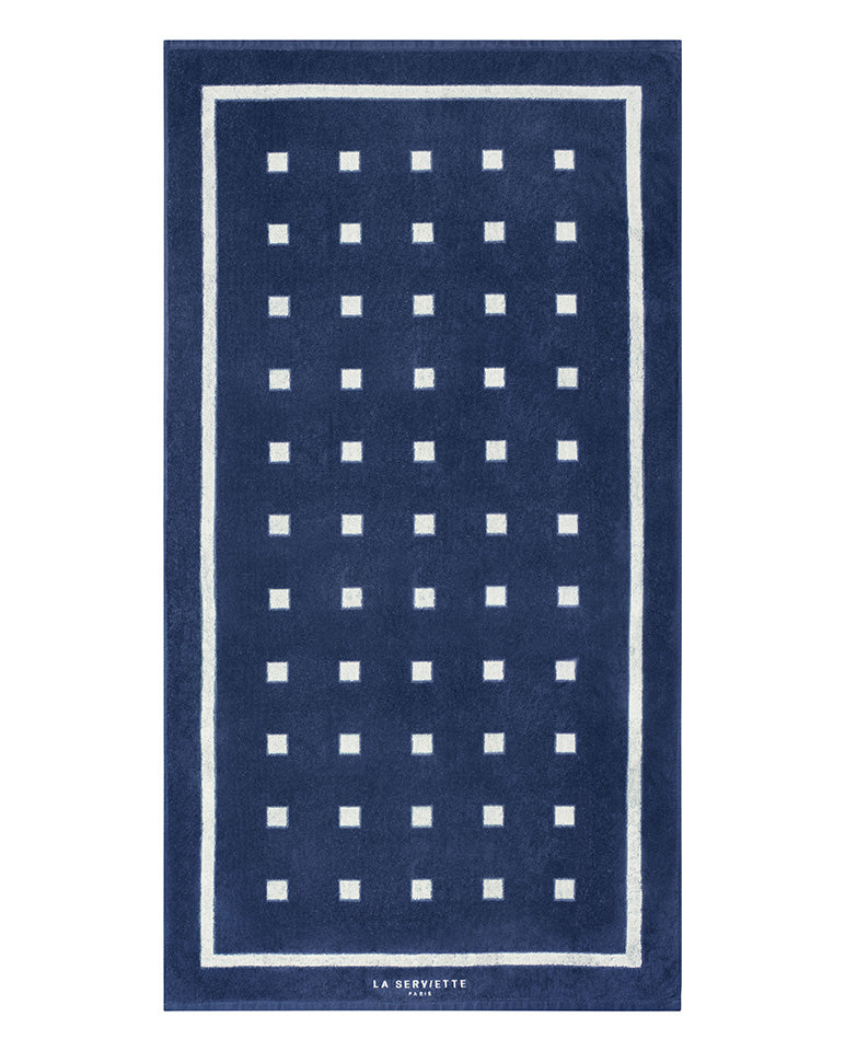 Serviette De Plage Square - Bleu Océan / Crème