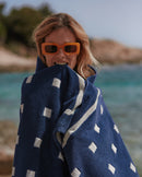 Serviette De Plage Square - Bleu Océan / Crème
