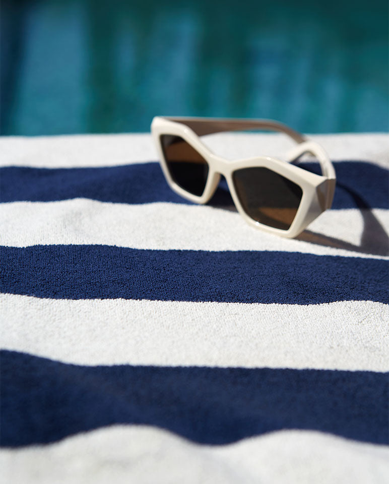 Serviette De Plage Rayures - Bleu Océan / Crème