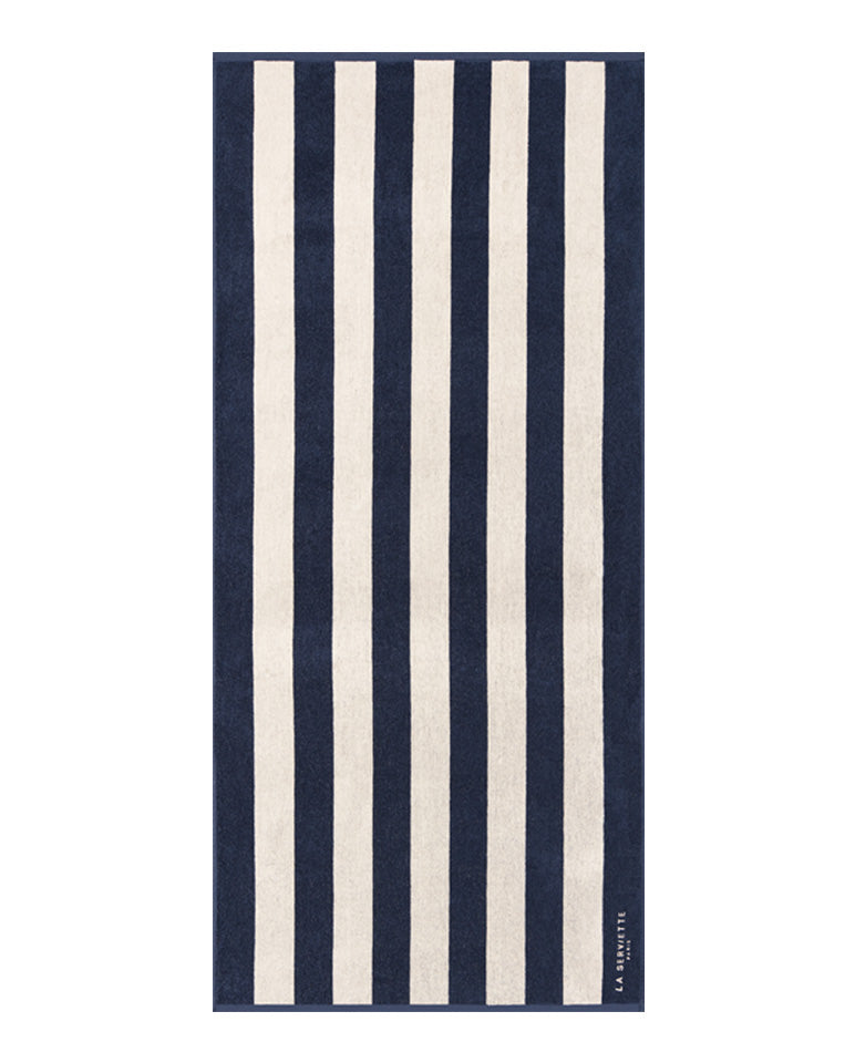 Serviette De Plage Rayures - Bleu Océan / Crème