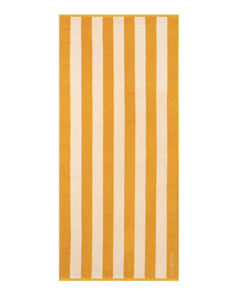 Serviette De Plage Rayures - Jaune Gold / Crème