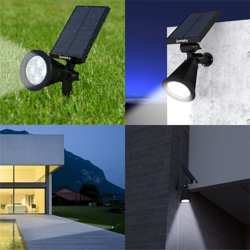 Juego de 2 focos solares Proyectores 2 en 1 para pegar o fijar potente iluminación LED blanca regulable SPIKY H42cm - REDDECO.com
