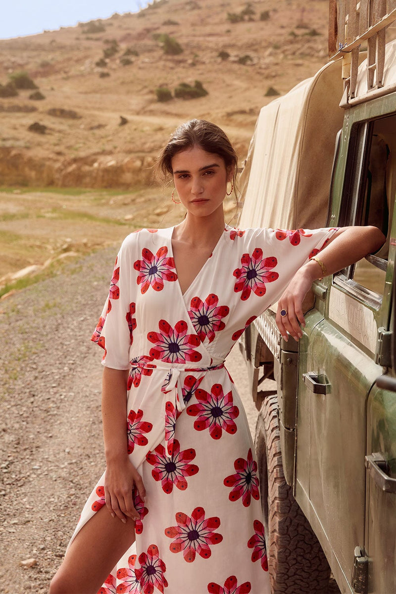 Blanc Vestido Kimono Sicuani - Y Rojo