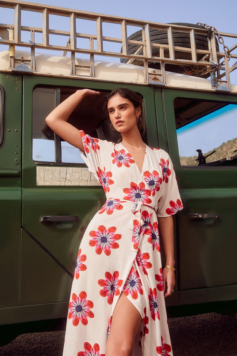 Blanc Vestido Kimono Sicuani - Y Rojo