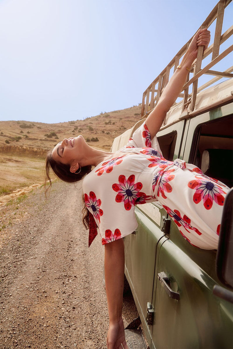 Robe Kimono Sicuani - Blanc Et Rouge