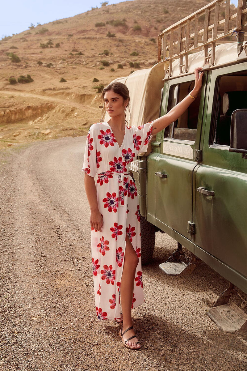 Blanc Vestido Kimono Sicuani - Y Rojo