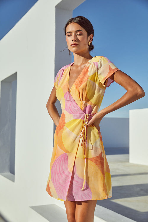 Vestido de seda malicieuse Soi X Zahra Holm - Amarillo, naranja y rosa