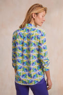 Blusa de seda Positano - Azul, verde y amarillo