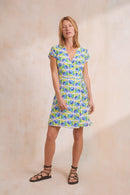 Malicieuse Vestido de Seda Positano - Azul, Verde y Amarillo