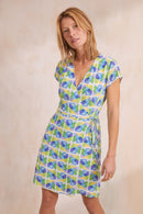 Malicieuse Vestido de Seda Positano - Azul, Verde y Amarillo