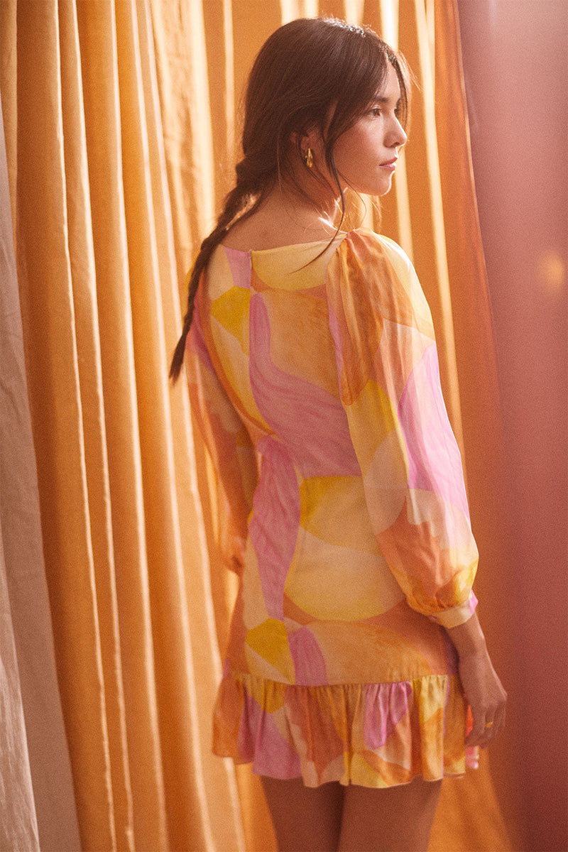 Vestido Odyssée Soi X Zahra Holm - Amarillo, naranja y rosa