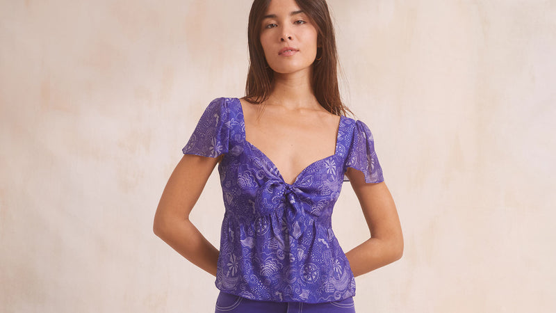 Blusa Romance Carte Aux Trésors - Azul