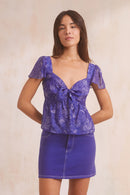 Blusa Romance Carte Aux Trésors - Azul