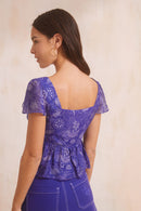 Blusa Romance Carte Aux Trésors - Azul