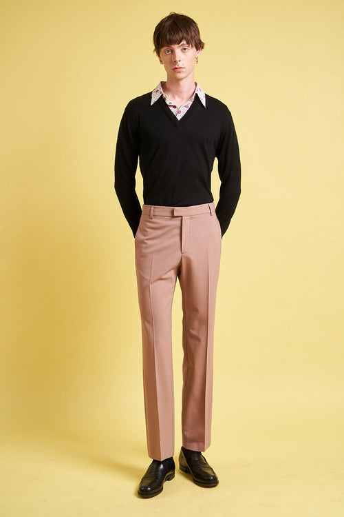 Straight-cut pants with full-length pleats - Pink