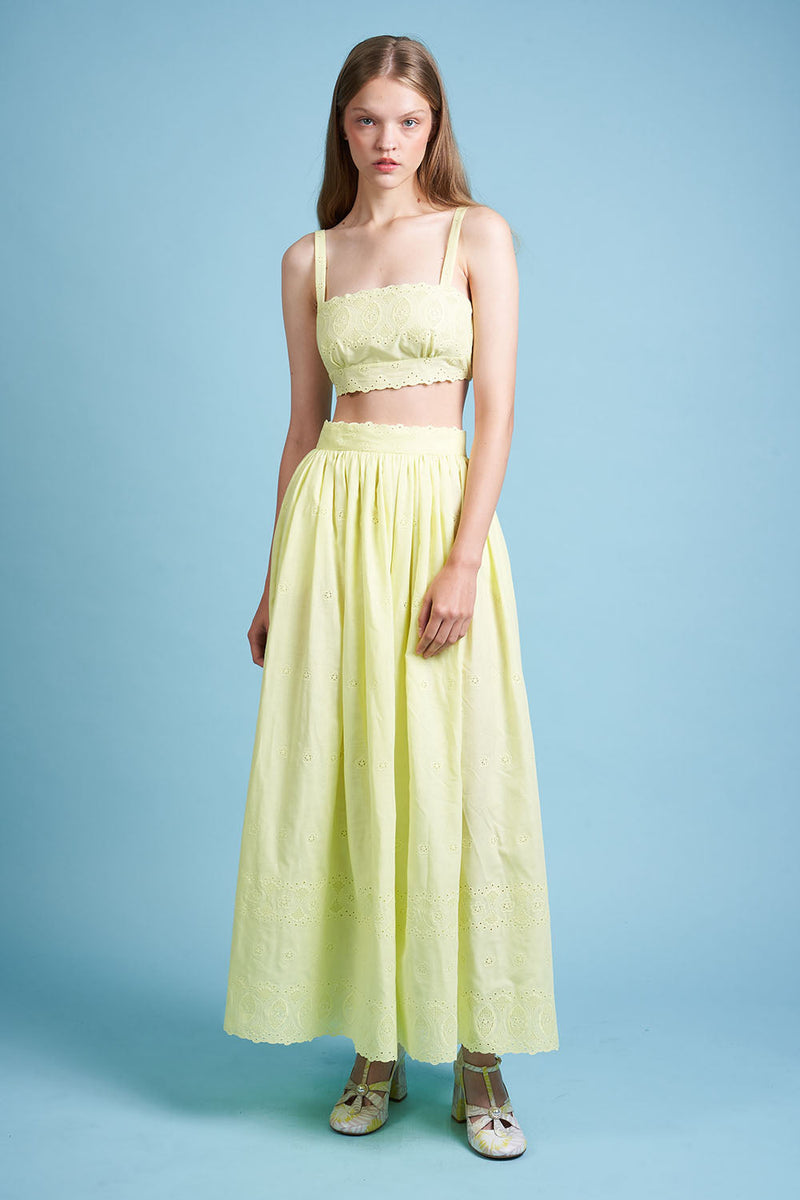 Full-length embroidered cotton skirt - yellow