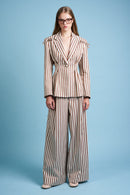 Stripe Jacket with Marked Shoulders and Fitted Waist
