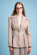 Stripe Jacket with Marked Shoulders and Fitted Waist