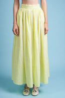 Long skirt in embroidered cotton close up - yellow