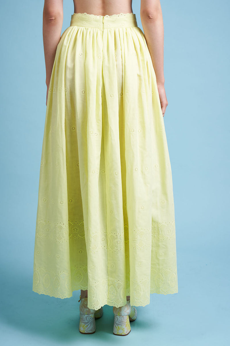Long skirt in embroidered cotton - yellow
