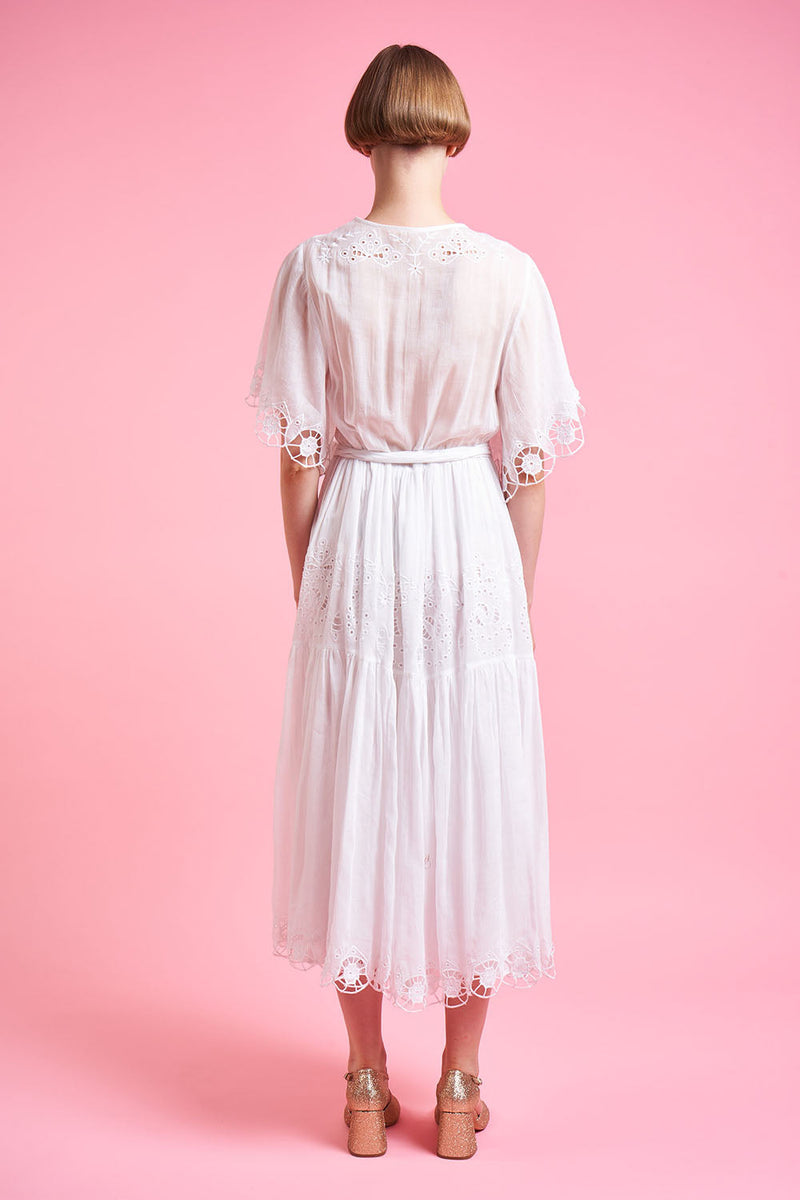 Wrap dress in double cotton muslin back - Blanc