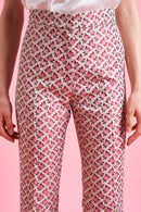 Straight-leg flared pants in floral jacquard all over details - Pink