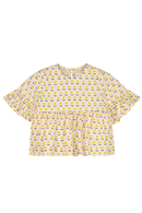Blouse PIA chemise haut à volants  pour enfant bébé mixte unisexe en coton 100% bio certifié GOTS style vintage motif petites fleurs jaunes