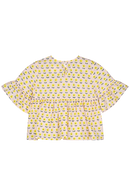 Blouse PIA chemise haut à volants  pour enfant bébé mixte unisexe en coton 100% bio certifié GOTS style vintage motif petites fleurs jaunes