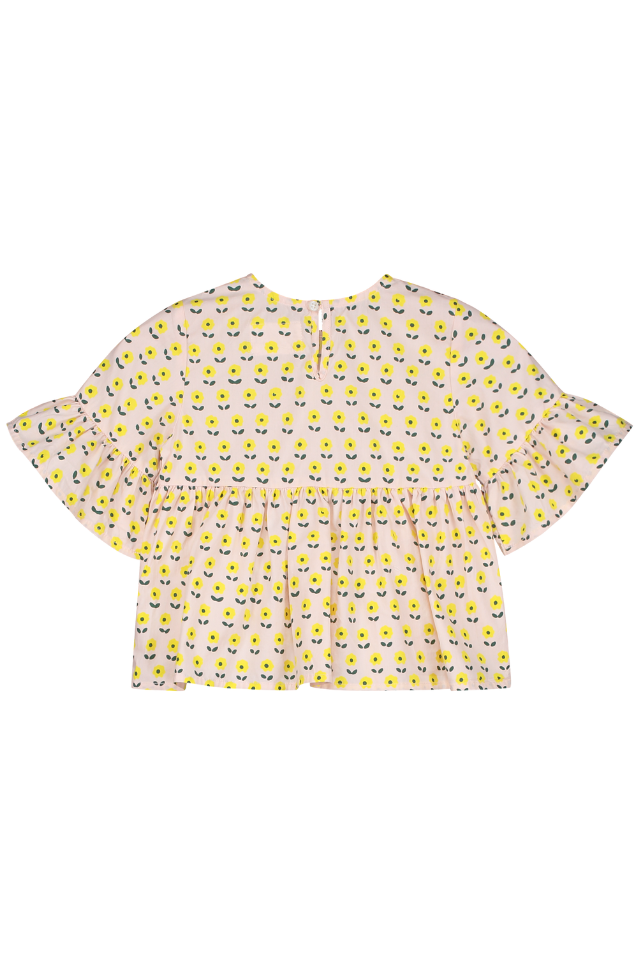 Blouse PIA chemise haut à volants  pour enfant bébé mixte unisexe en coton 100% bio certifié GOTS style vintage motif petites fleurs jaunes