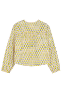 Blouse SASHA chemise à manches longues col rond pour enfant mixte unisexe en coton 100% bio certifié GOTS style vintage imprimé petites fleurs jaunes, vue verso