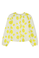 Blouse SASHA chemise à manches longues col rond pour enfant mixte unisexe en coton 100% bio certifié GOTS style vintage imprimé citrons, vue recto