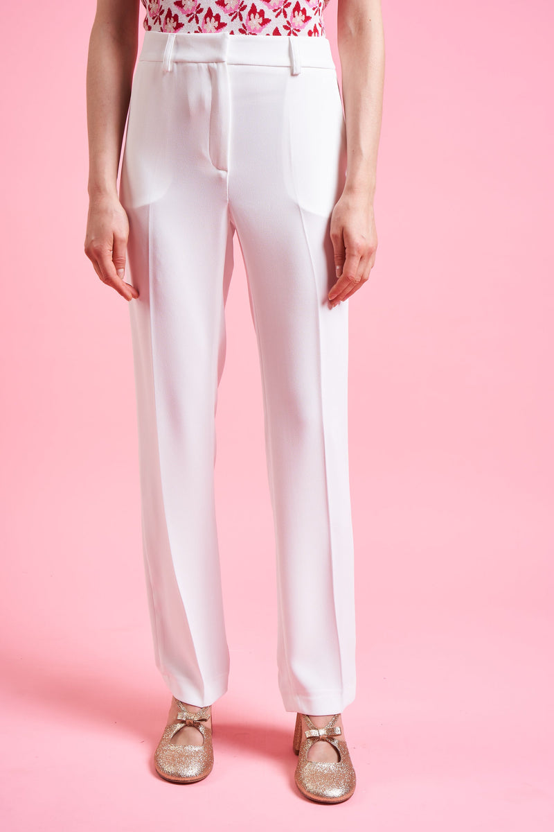 Pantalon de coupe ajustée longueur cheville face - Blanc