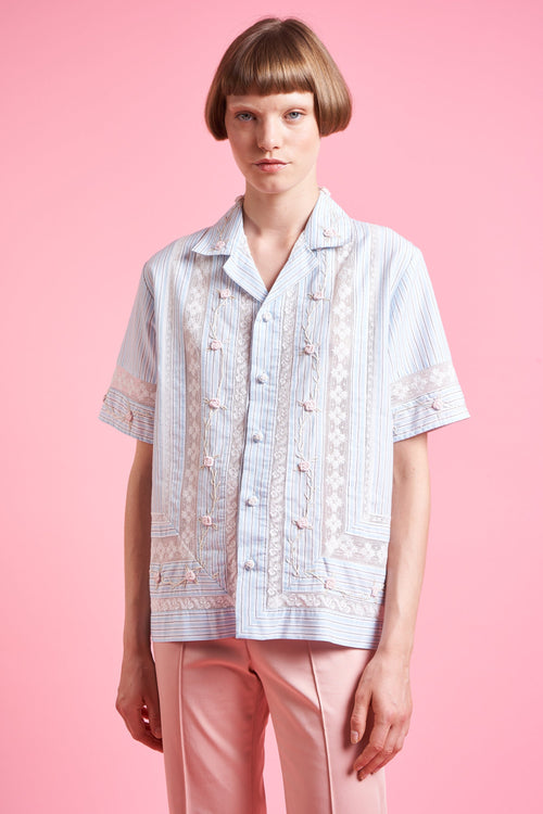 Embroidered Shirt With Lace Insert