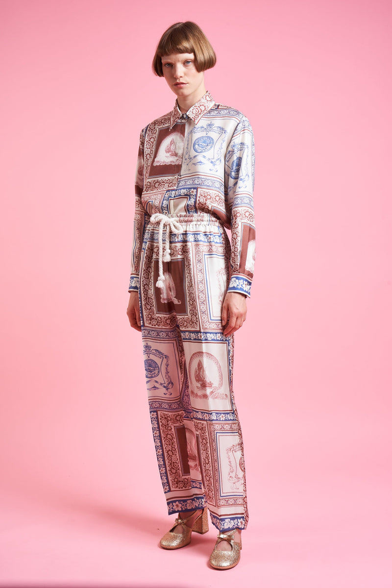 Silk Twill Pants with Scarf Print