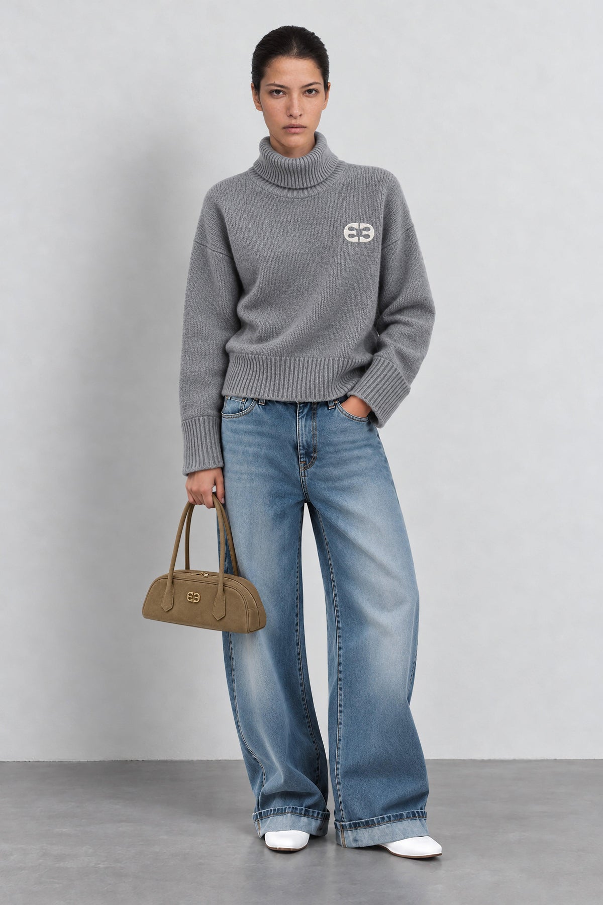 Sac Baguette En Cuir À Bandoulière Longue - Fauve