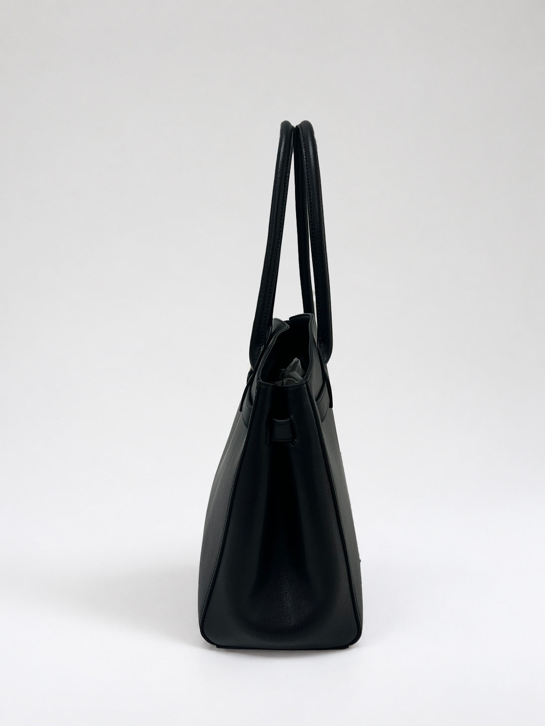 Bolso Shopping Al Hombro De Piel Con Detalle De Cinturón - Negro