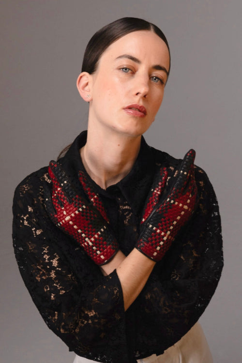 Gants Stanislava Cuir Doublés Soie - Noir Tactile/Noir Cardinal Moutarde - Femme